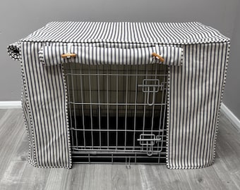 Dog Crate Cover Blue Cream Ticking Stripe cotton fabric made to measure fully lined,  pre washed fabric