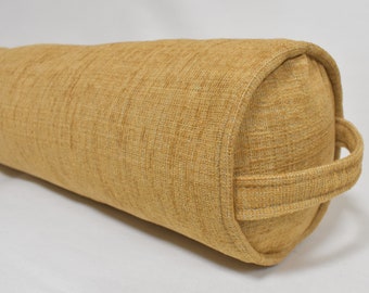 Draught excluder door snake in a superb golden coloured fabric zipped outer and removable inner approx. 14cm diameter