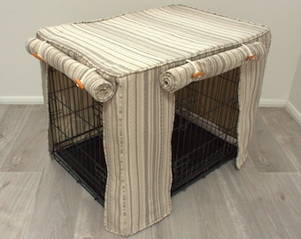 Dog crate covers made to measure in a superb fabric with a traditional ethnic design fabric