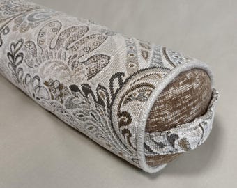Draught excluder door snake filled, in lovely cream patterned fabric, zipped washable outer cover, inner approx. 14cm diameter