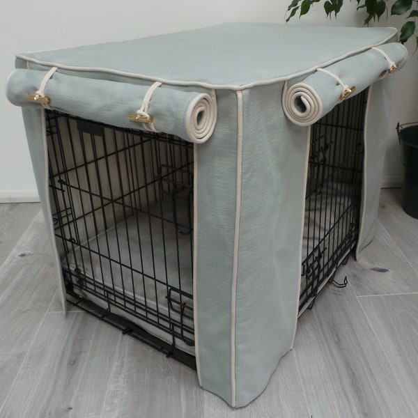 Dog crate covers made to measure in lovely Duck Egg blue coloured fabric, S, M, L & XL