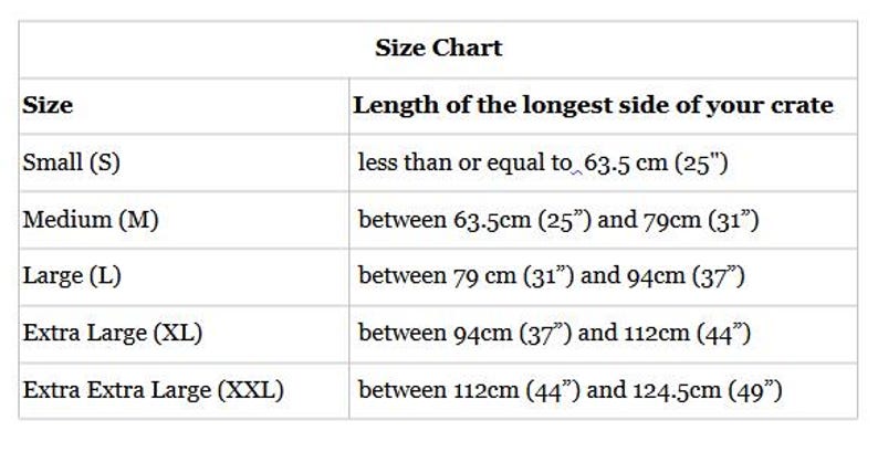 K&ouml;nnte beinhalten: Eine Gr&ouml;&szlig;entabelle mit wei&szlig;em Hintergrund und schwarzem Text. Die Tabelle listet Kistengr&ouml;&szlig;en von Small (S) bis Extra Extra Large (XXL) mit L&auml;ngenma&szlig;en in cm und Zoll, von weniger als 63,5 cm (25") bis 124,5 cm (49").
