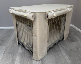 Dog crate cover only, made to measure in a light cream coloured fabric fully lined.