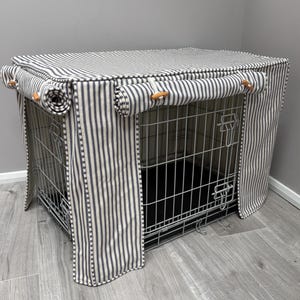 Dog Crate Cover Blue Cream Ticking Stripe cotton fabric made to measure fully lined, pre washed fabric Bild 5