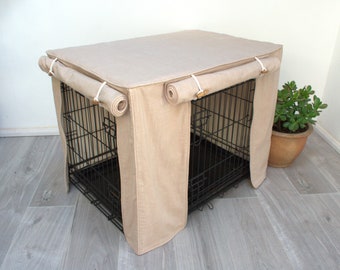 Made-to-Measure Dog Crate Cover: Wicker Cotton with Roll-Down Doors