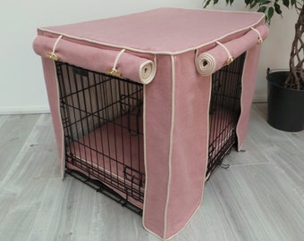 Dog crate covers made to measure in a lovely dusky Pink coloured fabric