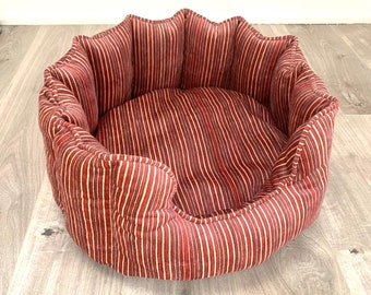 Dog Bed High Sided in a stunning Striped Velvet Red, White and Black