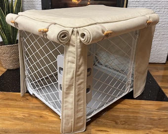 Diggs Evolv Dog crate cover for a Small Evolv crate, in a butter cream, cloud or stone grey colored fabric, fully lined & pre-washed.