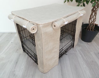 Dog crate covers made to measure in a lovely Ivory Grey coloured fabric