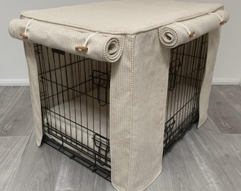 For SGK two Dog Crate Covers from a timeless striped linen blend fabric, fully lined, washable.