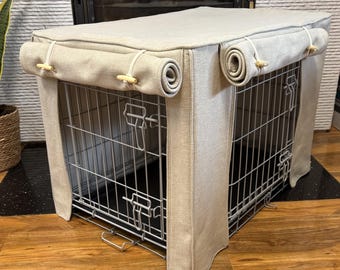 Dog crate cover made-to-measure Oatmeal colored fabric, washable, fully lined