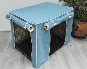 Dog crate covers made to measure in a lovely teal coloured fabric, S, M, L & XL