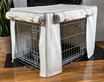 Handmade luxury Dog Crate Cover Royal White, made to measure, fully lined, washable.