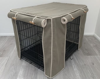 Dog Crate Cover in a lovely taupe coloured fabric Made-to-Measure