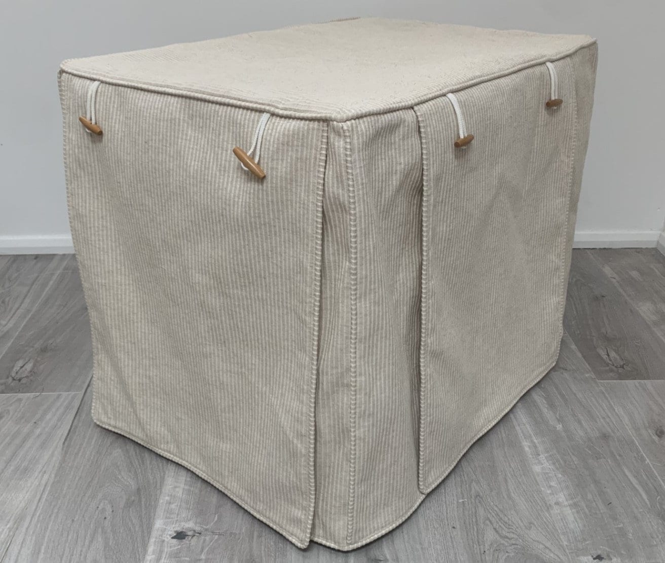 View of Deluxe Dog Crate Covers Made to Measure in a Timeless Natural Striped ...