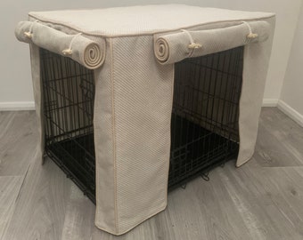 Dog crate covers made to measure in a lovely woven natural textured fabric, S, M, L & XL