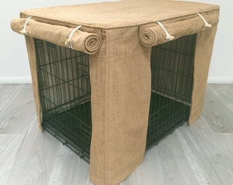 Dog crate covers made to measure in a rich Golden Caramel coloured fabric, S, M, L & XL