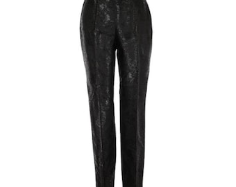 Nieuwe Rena Rowan zwarte jacquard pantalon maat 12, hoge taille, rechte pijpen.