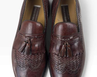 Johnston & Murphy Herren-Slipper, Größe 12 D, burgunderrot, gewebtes Leder, mit Flügelkappe und Quasten