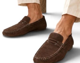 Bed Stu heren mocassins van bruin suède leer, maat 11, instappers, NIEUW