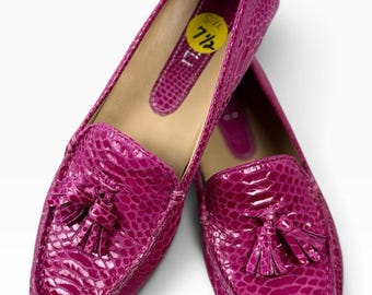 VanEli fuchsia leren instappers met krokodillenprint en kwastjes, damesmaat 7.5 A