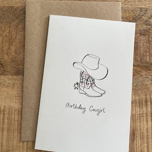 Carte d'anniversaire de cow-girl, cadeau d'anniversaire, carte dessinée à la main, musique country, cow-girl, Yeehaw