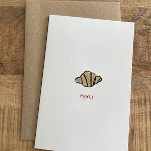 Danke, Karte, Hand gezeichnete Karte, Merci, French, Croissant, Doodle