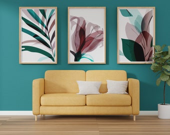 Purple & Teal Floral Watercolor Printable Wall Art up to 24" X 36"