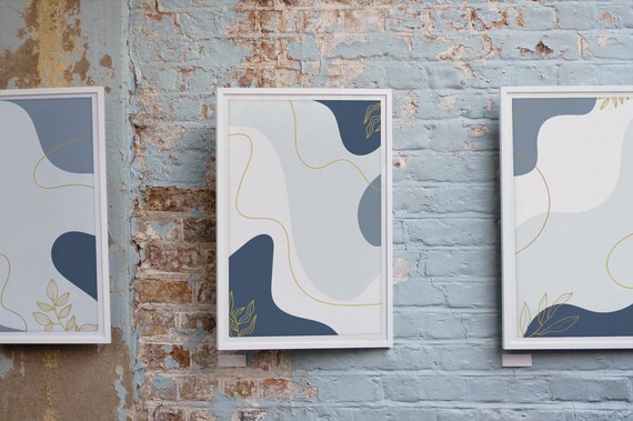 Blue and Gold Abstract Printable Wall Art up to 24 X - Etsy