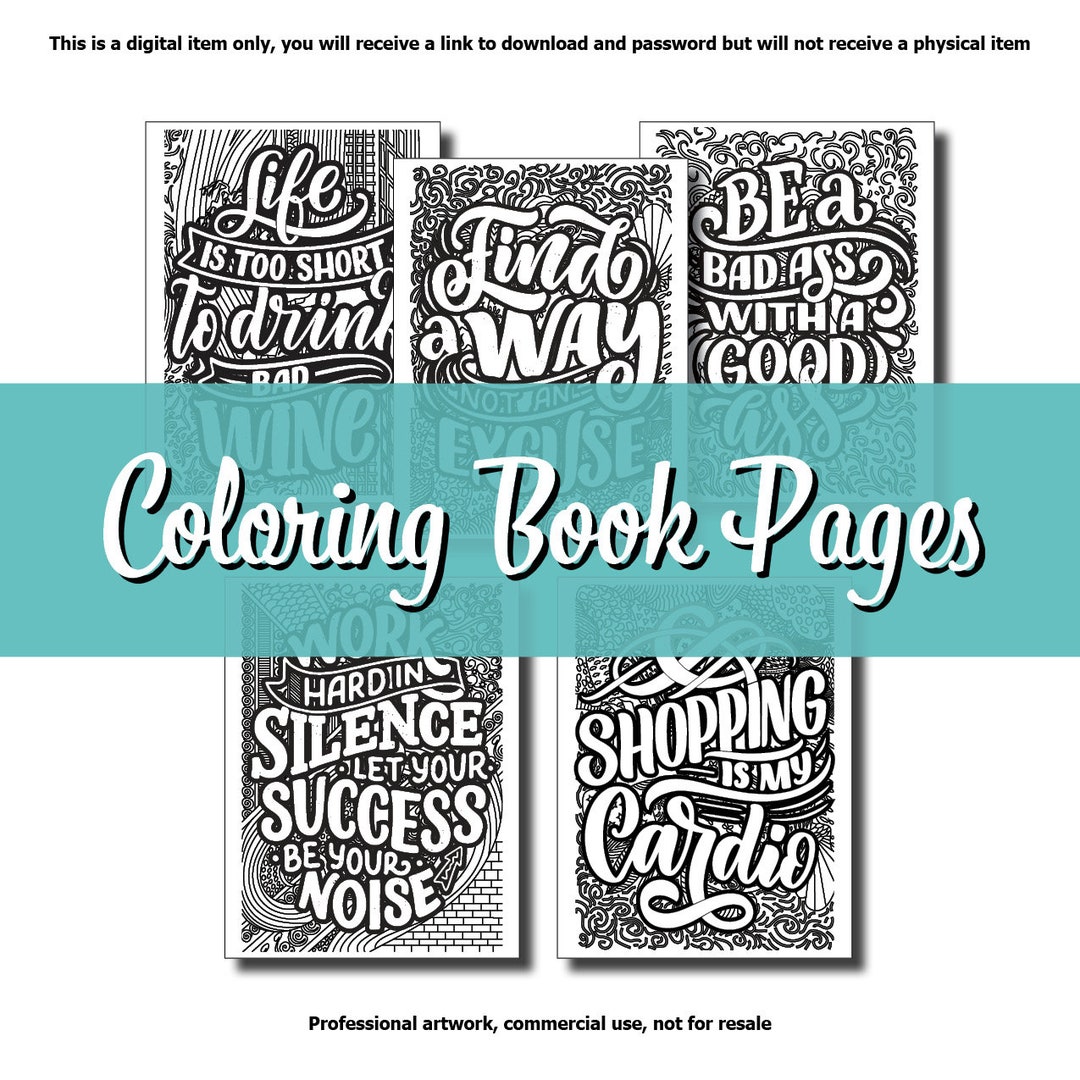 Coloring Book Pages 5 Fun Quotes - Etsy
