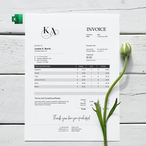 Printable Invoice Template, Excel and PDF, Small Business Spreadsheet, Editable Invoice Form
