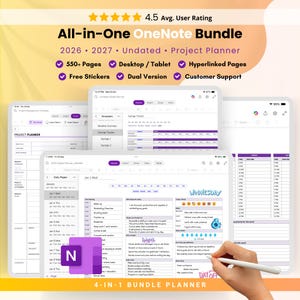 All-in-One Digital Planner Bundle for OneNote | 2026, 2027, Undated | Self-Care | Project Management