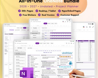 All-in-One Digital Planner Bundle for OneNote | 2026, 2027, Undated | Self-Care | Project Management