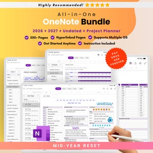 All-in-One Digital Planner Bundle for OneNote | 2026, 2027, Undated | Self-Care | Project Management