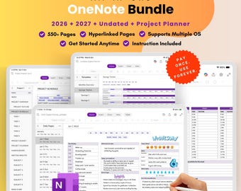 All-in-One Digital Planner Bundle for OneNote | 2026, 2027, Undated | Self-Care | Project Management