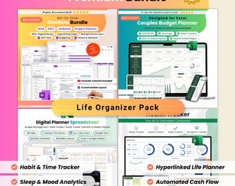 All-in-one Premium Bundle for Professional and Personal | OneNote Templates | Budget Planner | Task Tracker | Health Tracker | Habit Tracker