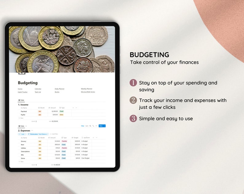 Notion Digital Planner, Simple Digital Planner, Notion and
