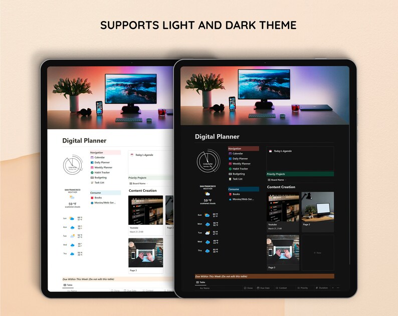 Notion Digital Planner, Simple Digital Planner, Notion and