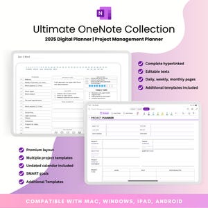 Ultimate OneNote Collection, Project Planner, 2025 Digital Planner, Hyperlinked Planner, Daily Journal, Project Goals, Personal Planner