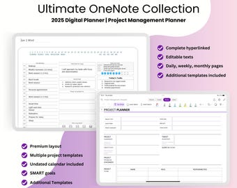 Ultimative OneNote-Sammlung, Projektplaner, 2025 Digitaler Planer, Hyperlinked Planer, tägliches Journal, Projektziele, persönlicher Planer