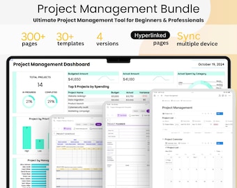 Project Management Bundle, Gantt Chart, Project Milestone, SMART Goals, Project Budget, SWOT Analysis, Kanban Board, OneNote, Notion, Sheets