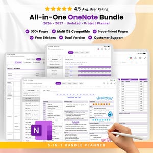 All-in-One Digital Planner Bundle for OneNote | 2026, 2027, Undated | Self-Care | Project Management