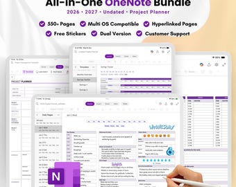 All-in-One Digital Planner Bundle for OneNote | 2026, 2027, Undated | Self-Care | Project Management