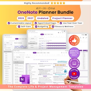All-in-One Digital Planner Bundle for OneNote | 2026, 2027, Undated Life Planner | Self-Care | Project Management Template | iPad Planner
