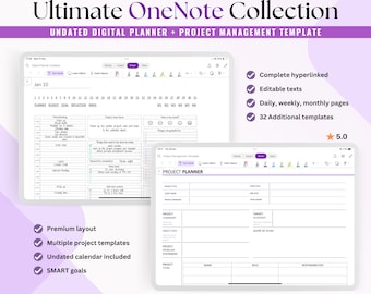 Ultimate OneNote Collection, Project Planner, Digital Planner Undated, Hyperlinked Planner, Daily Journal, Project Goals, Personal Planner