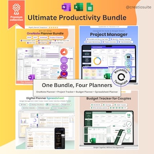 Ultimate Productivity Bundle Project Management Excel Google Sheets OneNote Planner Digital Planner Spreadsheet Budget Tracking Task Tracker