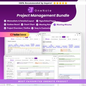 project management template for OneNote, meeting minutes, meeting notes, kanban board, gantt chart