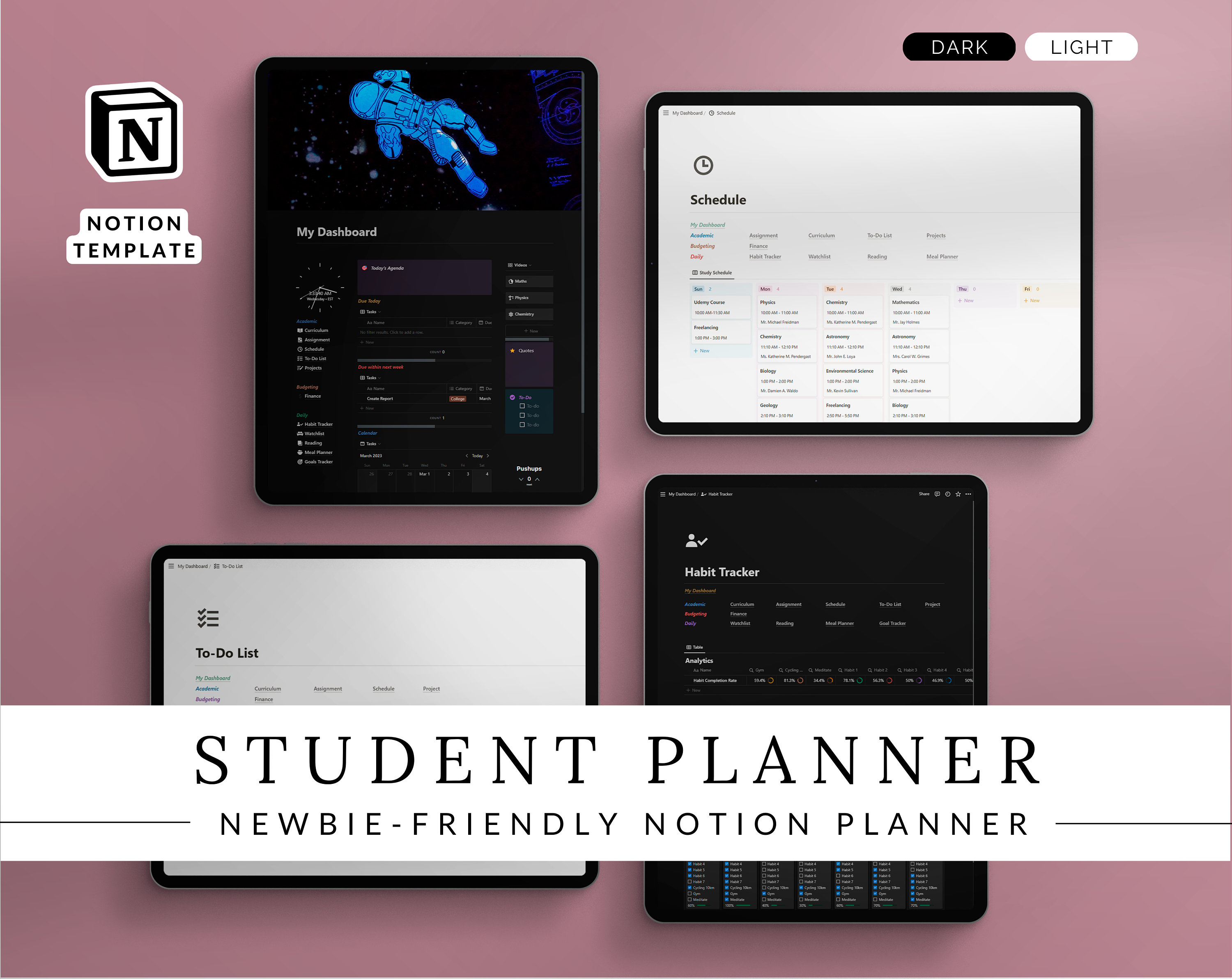 Notion Student Planner Template Academic Planner College Planner ...