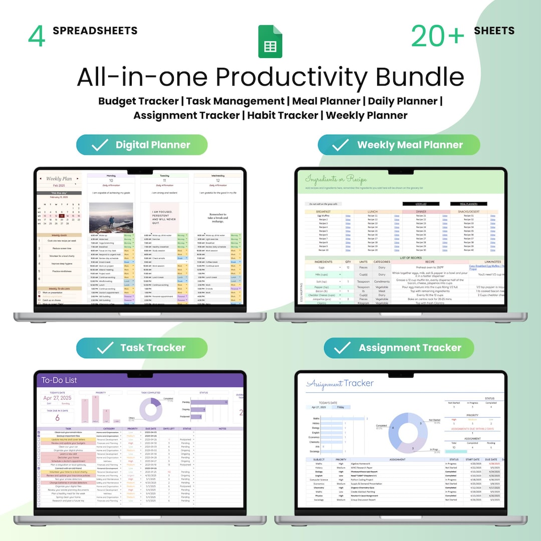 Google Sheets Productivity Bundle, to Do List, Task Tracker Template ...