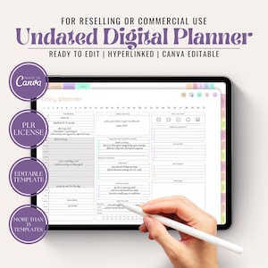 PLR Undated Digital Planner, Canva Planner, Resell Planner, Daily Planner, Commercial Use, iPad Planner